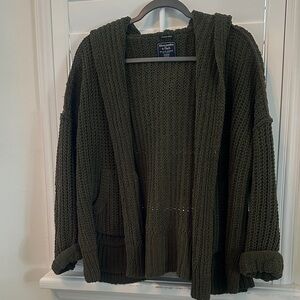 Abercrombie & Fitch Olive Hooded Chunky Knit Cardigan